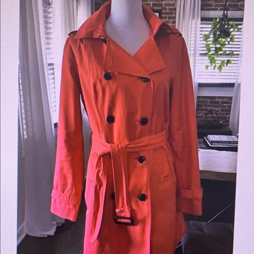Women's Double-Breasted Orange Trench Coat